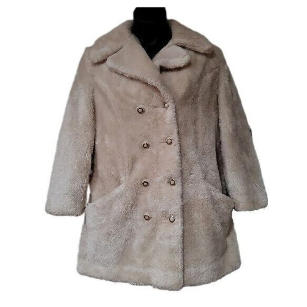 Sears Fashions Vintage Faux Fur Coat Size 16 Cream Washable Pile Fabric